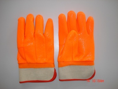 【專業熒光PVC浸膠勞保手套海綿復合布內襯雙浸砂面安全袖】價格,廠家,圖片,防護手套,高唐順興勞保用品-